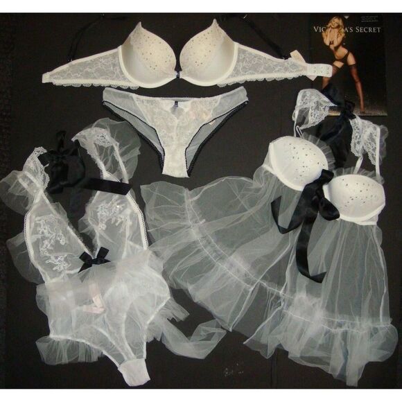 Ensemble Lingerie Victoria's Secret Ice Angel - Soutien-gorge 34C + Porte-jarretelles/corset Blanc Argenté - Neuf